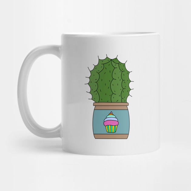 Cute Cactus Design #159: Echinocactus In Cute Cupcake Clay Pot by DreamCactus